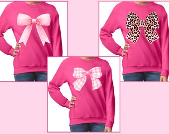 Cute Bow Sweatshirt - Soft Hot Pink Crewneck Sweatshirt- Valentine’s Day
