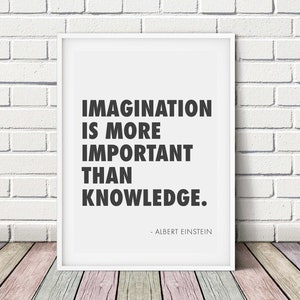 A imaginação é mais importante do que o conhecimento Citações de Albert Einstein para download Impressão em preto e branco pôster para impressão Arte de parede Citações famosas