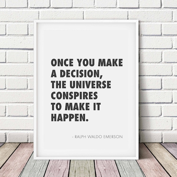 Ralph Waldo Emerson Quote Once You Make A Decision Printable Poster, Ralph Emerson Quotes, Downloadable Emerson Quote