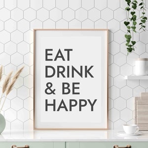Eat Drink And Be Happy Kitchen Print, Printable Kitchen Decor, Funny Kitchen Poster, Funny Kitchen Prints