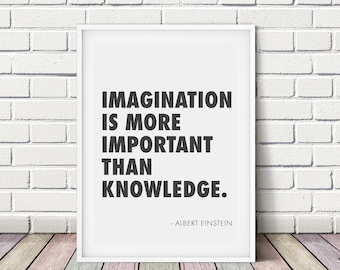 L'imagination est plus importante que le savoir Citation d'Albert Einstein Impression téléchargeable Affiche imprimable en noir et blanc Art mural Citations célèbres