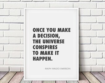 Ralph Waldo Emerson Quote Once You Make A Decision Printable Poster, Ralph Emerson Quotes, Downloadable Emerson Quote