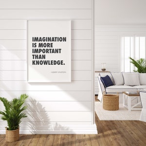 La imaginación es más importante que el conocimiento Cita de Albert Einstein Impresión descargable Póster imprimible en blanco y negro Arte de pared Citas famosas imagen 3