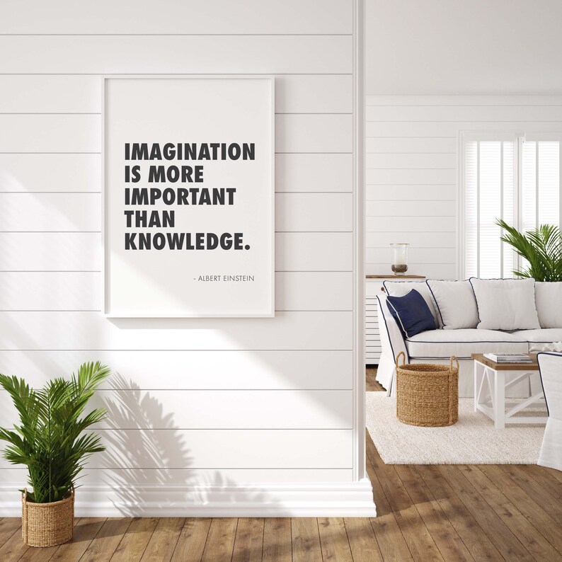 La imaginación es más importante que el conocimiento Cita de Albert Einstein Impresión descargable Póster imprimible en blanco y negro Arte de pared Citas famosas imagen 3