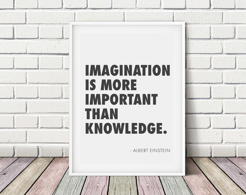 La imaginación es más importante que el conocimiento Cita de Albert Einstein Impresión descargable Póster imprimible en blanco y negro Arte de pared Citas famosas imagen 1