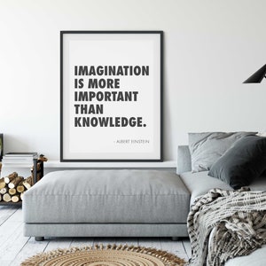 La imaginación es más importante que el conocimiento Cita de Albert Einstein Impresión descargable Póster imprimible en blanco y negro Arte de pared Citas famosas imagen 4
