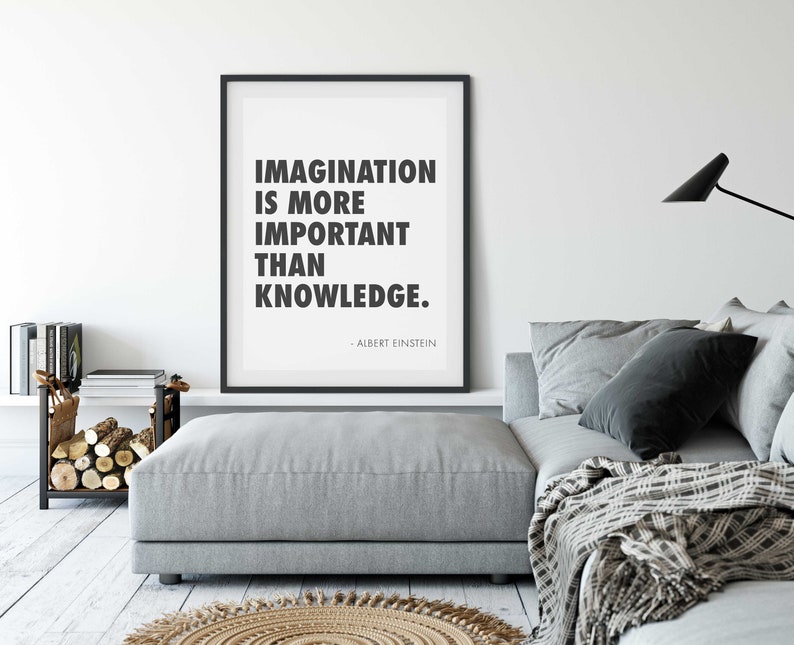 La imaginación es más importante que el conocimiento Cita de Albert Einstein Impresión descargable Póster imprimible en blanco y negro Arte de pared Citas famosas imagen 4