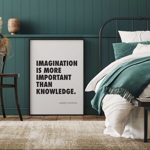 La imaginación es más importante que el conocimiento Cita de Albert Einstein Impresión descargable Póster imprimible en blanco y negro Arte de pared Citas famosas imagen 5
