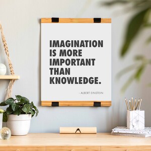 La imaginación es más importante que el conocimiento Cita de Albert Einstein Impresión descargable Póster imprimible en blanco y negro Arte de pared Citas famosas imagen 2