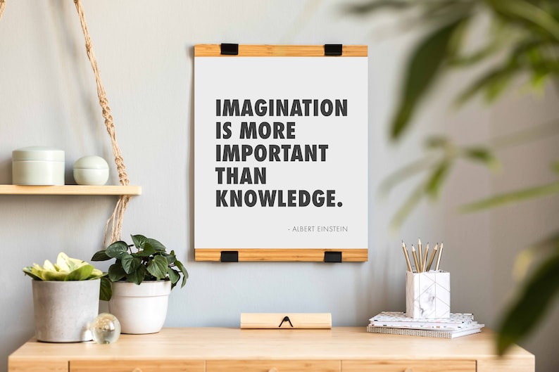 La imaginación es más importante que el conocimiento Cita de Albert Einstein Impresión descargable Póster imprimible en blanco y negro Arte de pared Citas famosas imagen 2