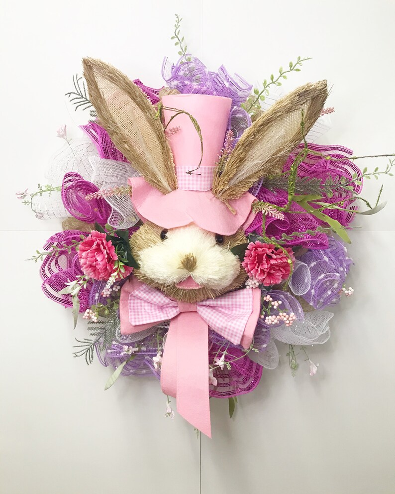 Pink Bunny Easter Wreath Easter Decor Holiday Decor Easter image 1