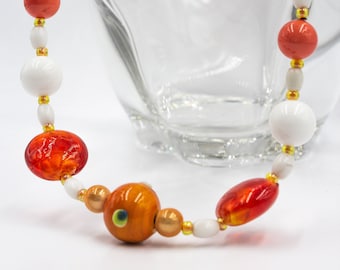 Summery Orange and White Beaded Necklace