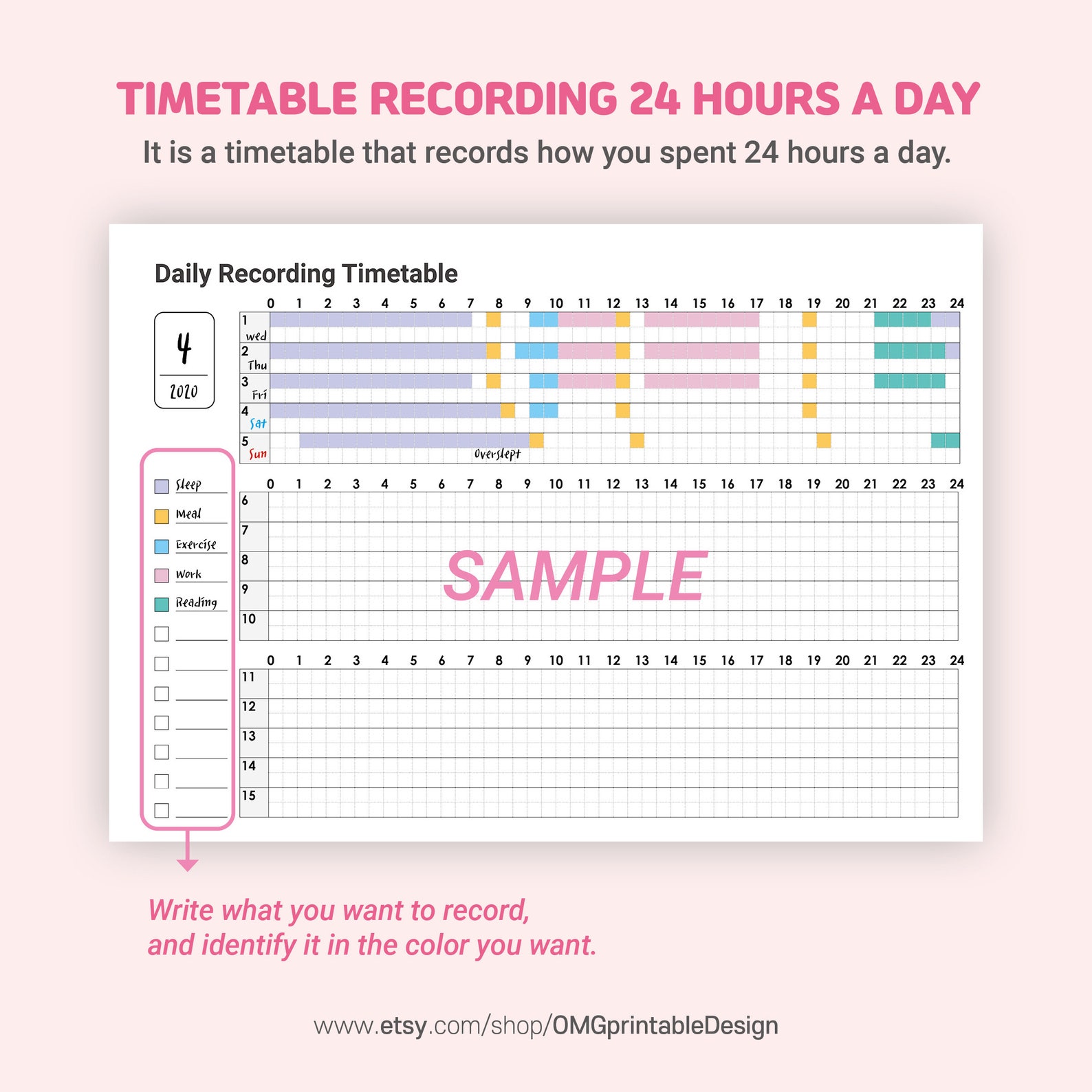 Daily Recording Timetable daily routine printable time | Etsy
