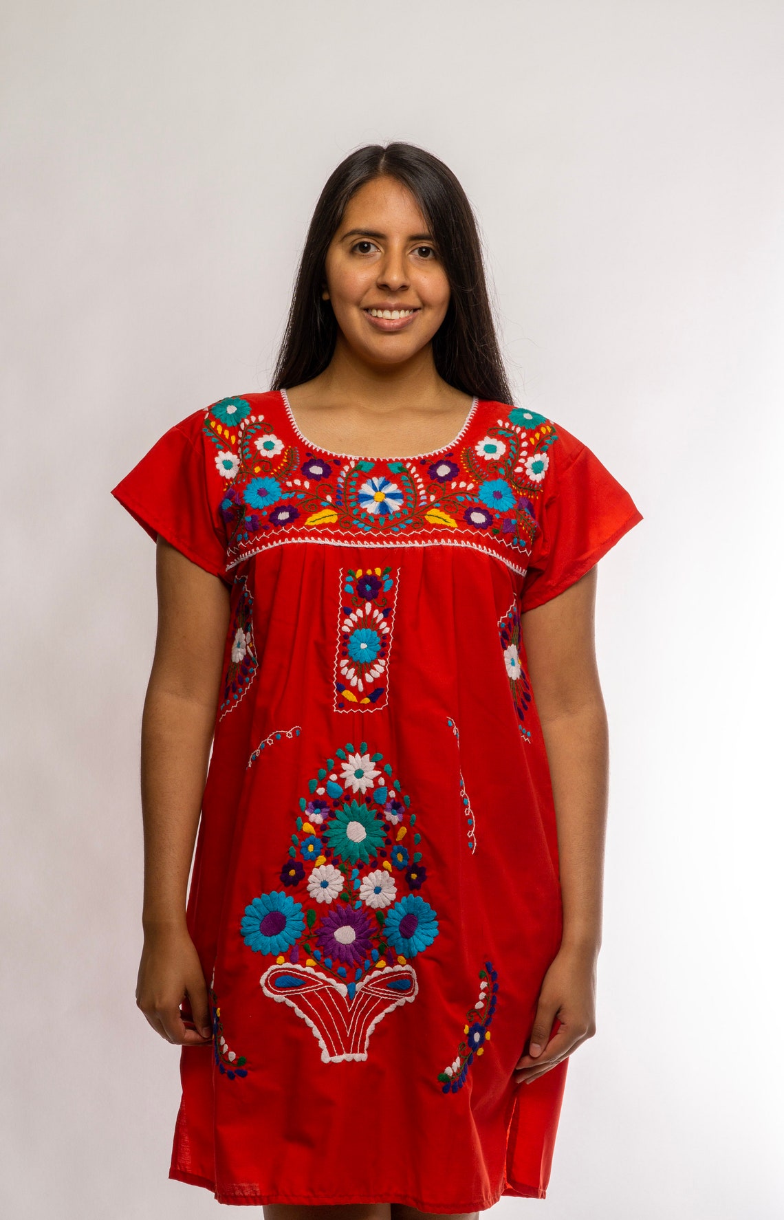Oaxacan Mexican Hand Stitched Dress Colorful Traditional Etsy UK