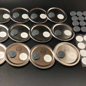 12 Pack Mushroom Growing Jar Lids with Replacement Filters and Injection Ports Regular Mouth Size