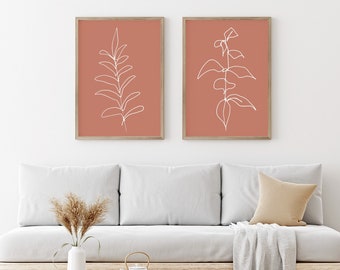 Boho Decor Terracotta Color Wall Art Set of 2 Prints Digital Download Art Prints Boho Style Home Wall Decor Botanical Printable Wall Art