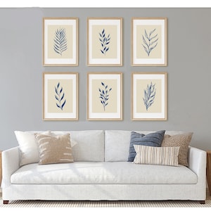 Navy Blue Wall Art Set of 6 Prints Coastal Grandmother Style Printable Wall Art Modern Coastal Decor Gallery Wall for Over the Couch