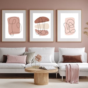 Set of 3 Prints Blush Pink Abstract Wall Art Digital Download Art Modern Wall Decor Pastel Room Decor Three Piece Set