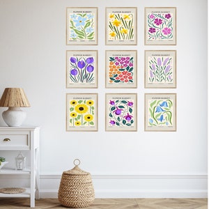 Flower Market Prints Set of 9 Light Tan Gallery Wall Set Flower Market Posters for Dorm Room Decor Over the Bed Art Printable Wall Art