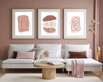 Blush Pink Abstract Prints Set: Modern Wall Art (Digital Download)