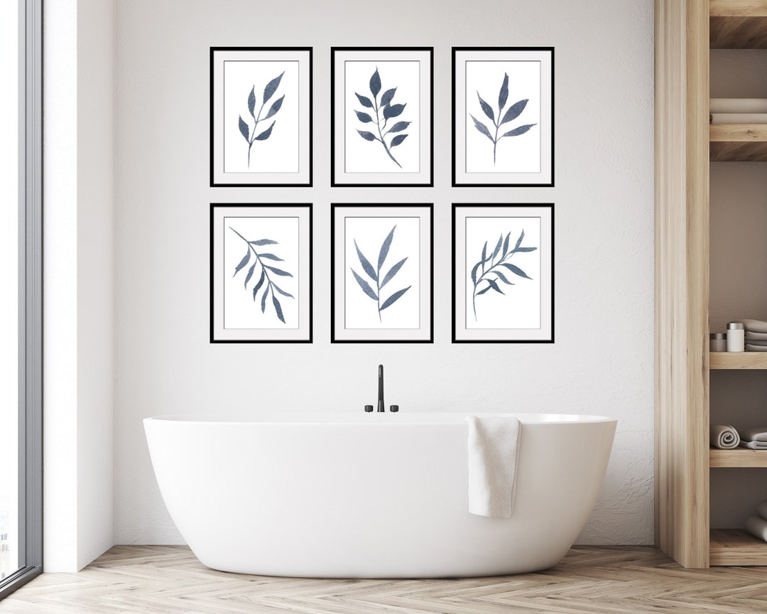 Blue Botanical Watercolor Prints: Set of 6 Gallery Wall Art (digital ...