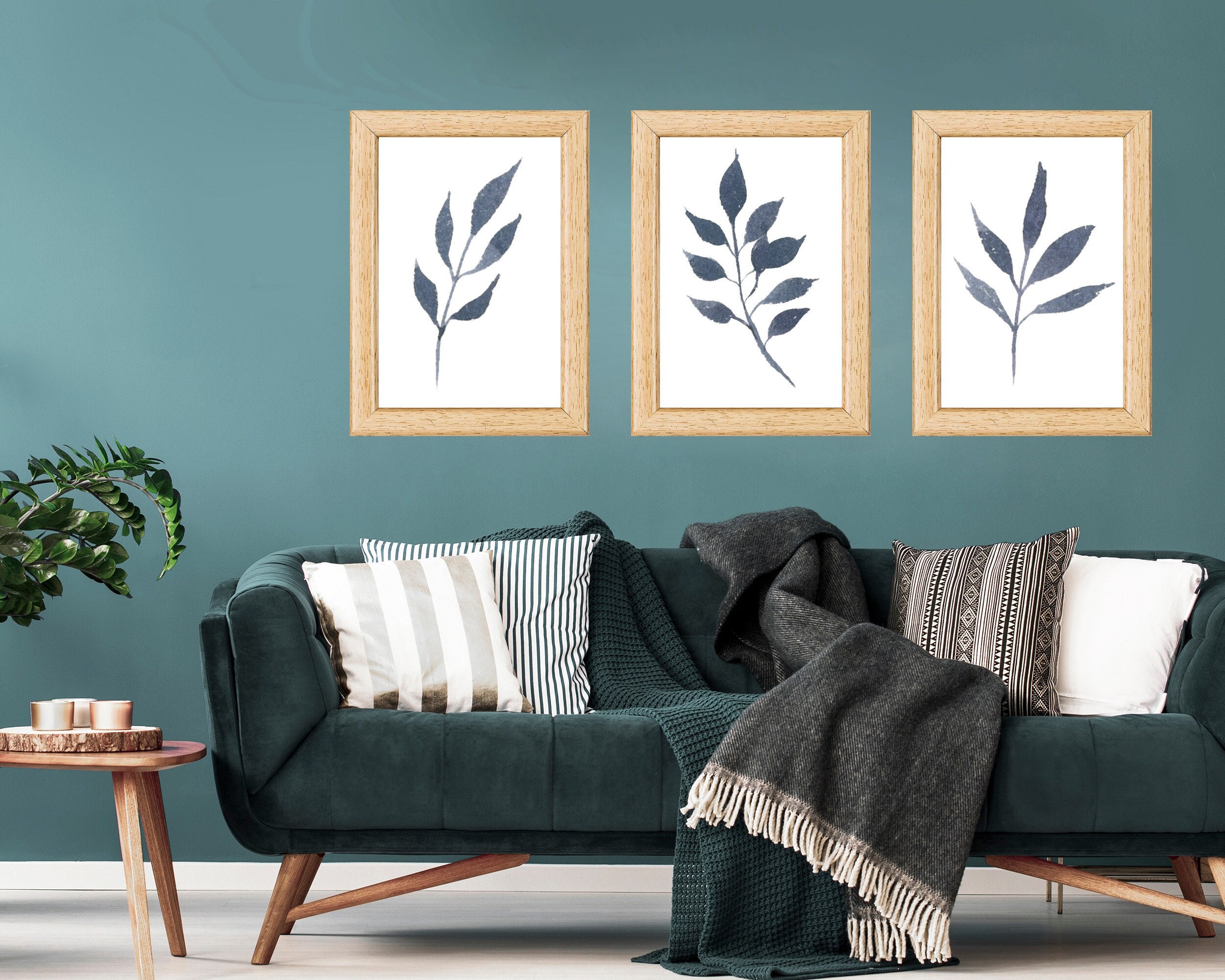 Blue Wall Art Watercolor Prints Set of 3 Prints Botanical Printable ...