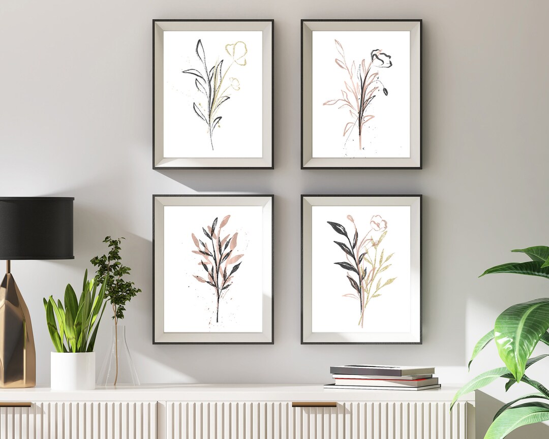 Blush Pink Floral Prints: Botanical Wall Art Set of 4 (digital Download ...
