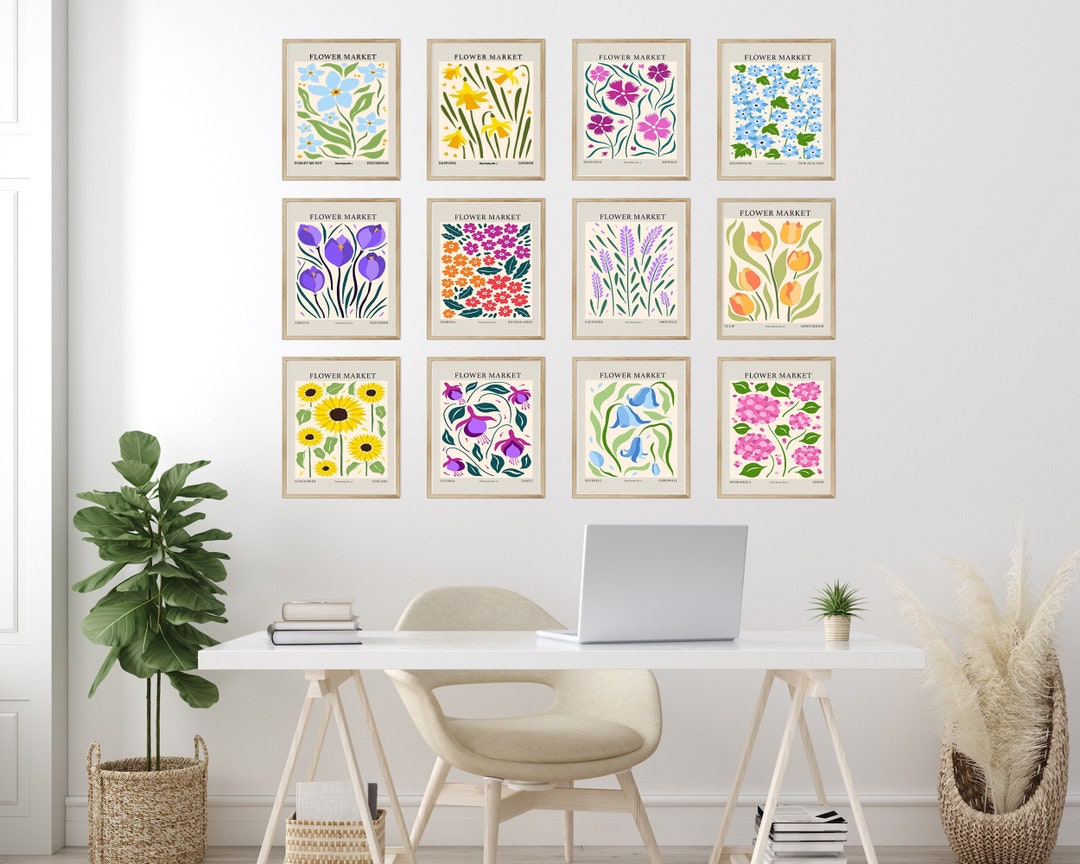 Flower Market Prints Set of 12 Art Prints Light Tan Digital Prints ...