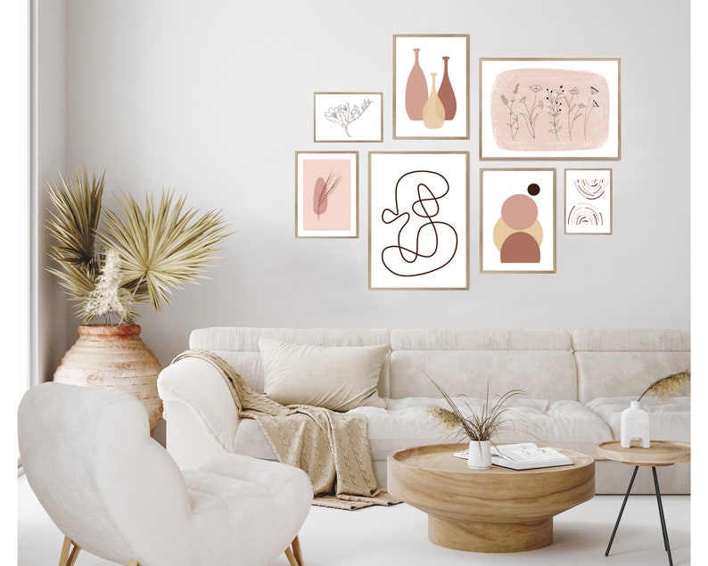 Blush Pink Gallery Wall Art Set of 7 Prints Downloadable Digital Art