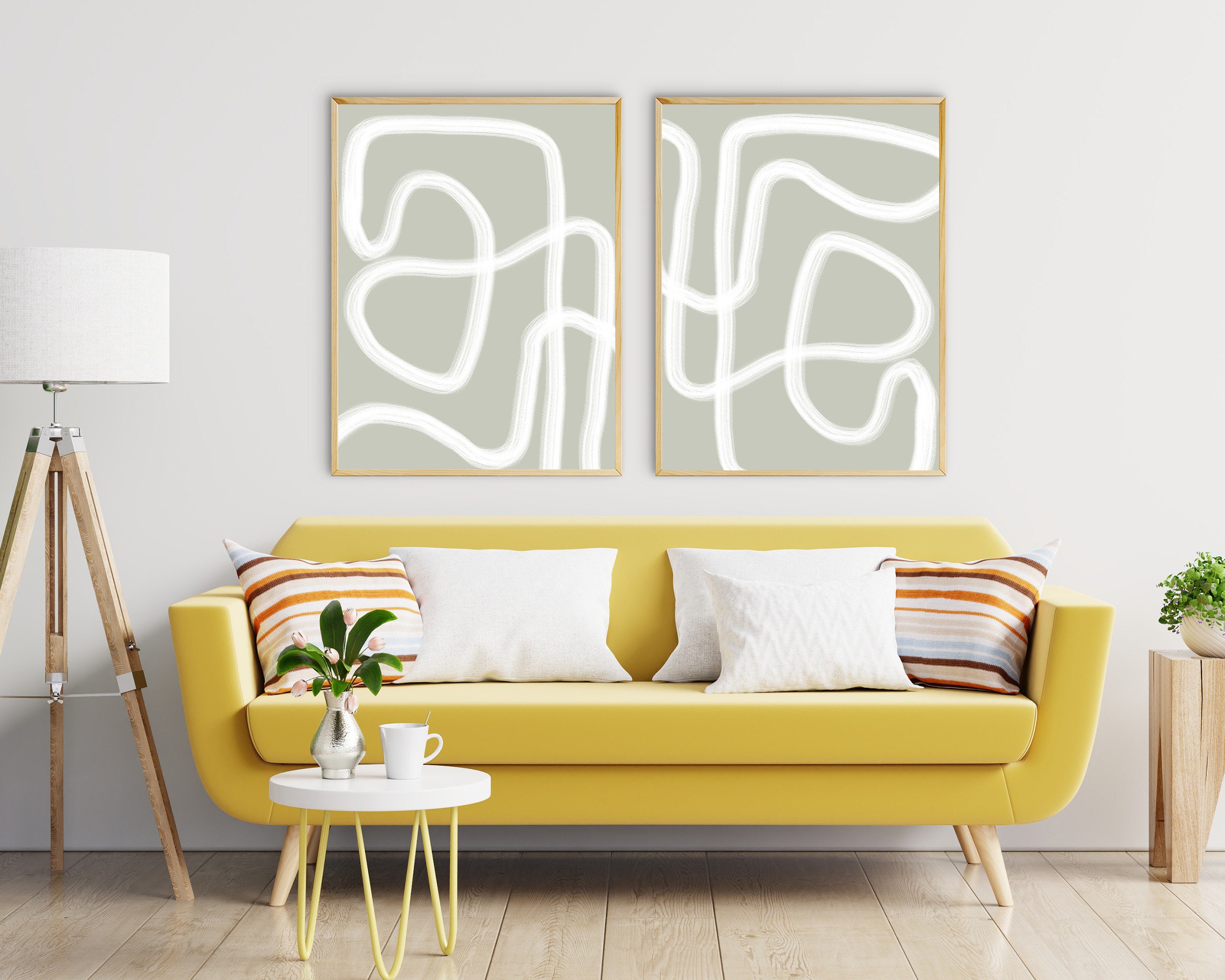 Sage Green Abstract Art Set of 2 Prints Minimalist Modern Etsy