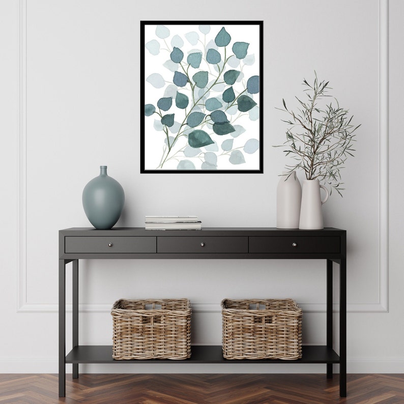 Teal Watercolor Botanical Art Print Boho Wall Decor Printable Wall Art