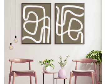 Abstract Olive Green Art Prints: Modern Wall Decor (Set of 2) (Digital Download)