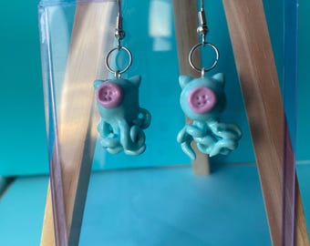 Coraline Octopus-hangoorbellen – Handgemaakte polymeerklei knoopoogsieraden