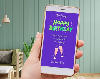 Digital Birthday Card, E-Card, Happy Birthday, Editable Digital Template, Virtual Message, E-Birthday Card