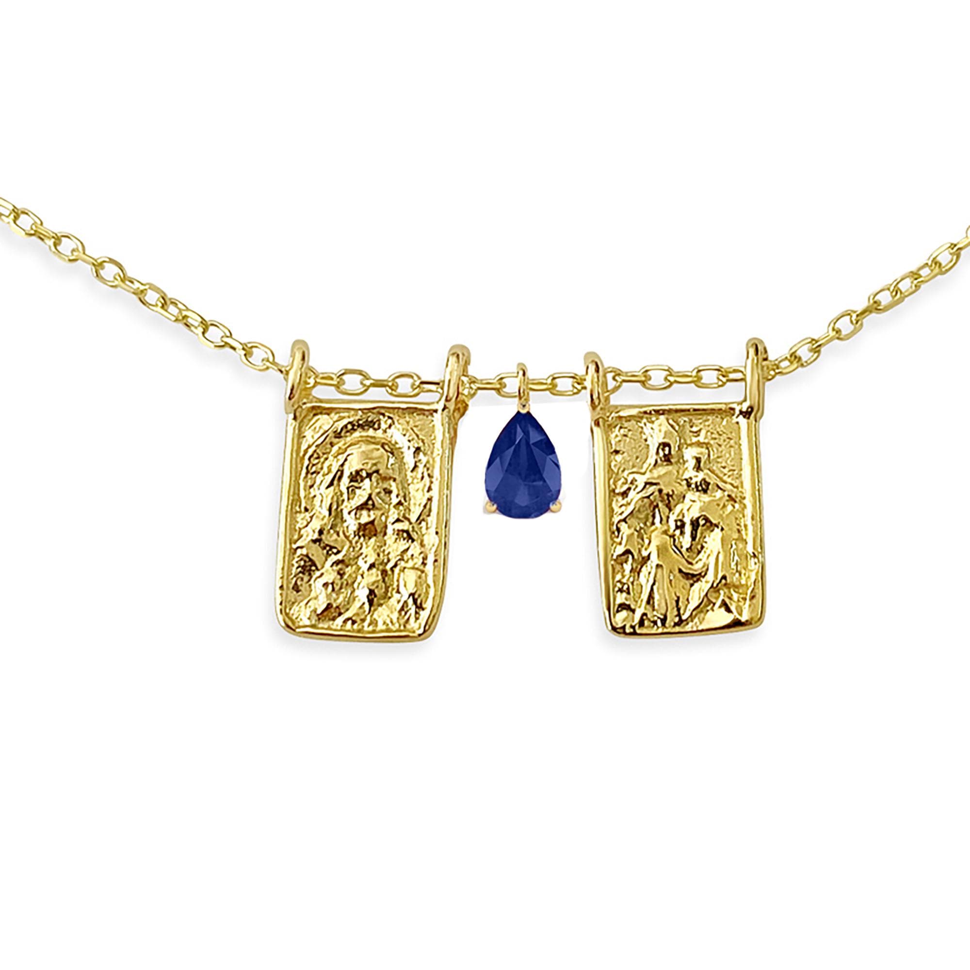14k Gold Escapulario Necklace | Mini Medals Scapular Necklace | Sacred Heart Medallion
