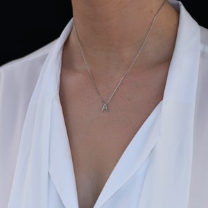 Sterling Silver Diamond Initial Necklace: Personalized Letter Pendant