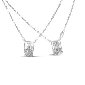 Sterling Silver Escapulario Necklace | Fine Religious Jewelry | Catholic Necklace | Double Sided Scapular Necklace | Gold Scapular