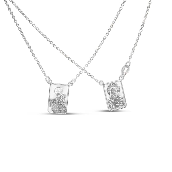 Sterling Silver Escapulario Necklace | Fine Religious Jewelry | Catholic Necklace | Double Sided Scapular Necklace | Gold Scapular