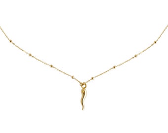 Sterling Silver Italian Horn Necklace: Cornicello Lucky Charm