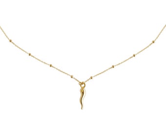 Italian Horn Necklace | Gold Italian Horn Pendant | Red Italian Horn Charm | Authentic Italian Cornicello Pendant Necklace