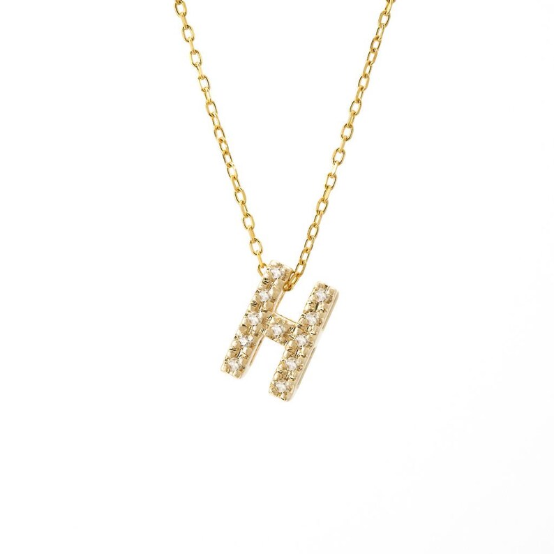 Solid Gold Diamond Initial Necklace Dainty Letter Pendant - Etsy