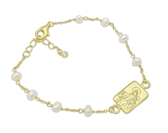 Gold Scapular Bracelet: Pearl Catholic Jewelry with Sacred Heart
