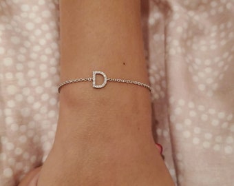 Sterling Silver Diamond Initial Bracelet, Personalized Bracelet, Diamond Letter, Name Bracelet