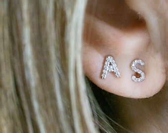 Diamond Initial Stud Earring: Sterling Silver Personalized Letter Jewelry