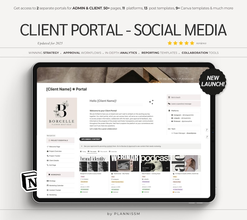 Advanced social media planner
 Client Portal Social Media Manager Marketing Agency planner digital content creator notion dashboard notion template content creation
digital marketing content calendar streamline your content creation.