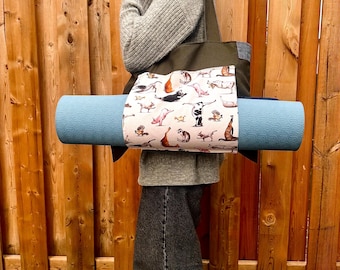 Farm Animal Yoga Mat Tote Bag | Cow, Pig, Goat, Chicken, Horse Poses