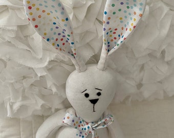 14" Tall, Soft White Cotton Velvet Bunny / Bunny Stuffed Animal / Bunny Toy