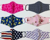 FILTER Made in USA Face Mask Cloth Homemade Washable Pattern Floral Plaid Colorful Adult red blue pink flag