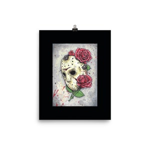 Friday The 13th Mask with Roses art print - Jason Voorhees 8&quot;x10&quot;