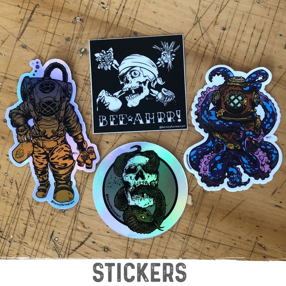 Bubbles and Bones Sticker Pack Deep Sea Beer Run Jolly Etsy